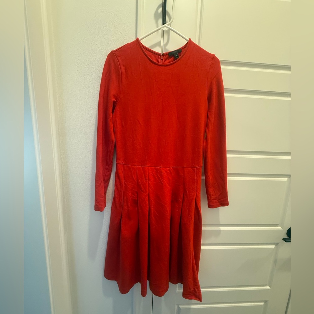 JCrew Long Sleeve Orange Knit Dress with Pleats
